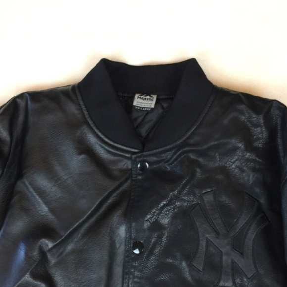 NEWYankees Black Faux Leather Quilt Bomber Jacket - Picture 5 of 8